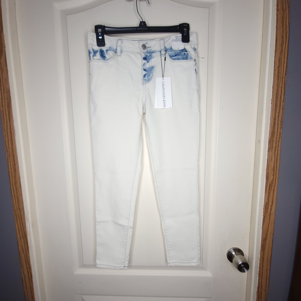 Girls Junior Size 12 Calvin Klein Jeans Mid Rise Skinny Whitewash